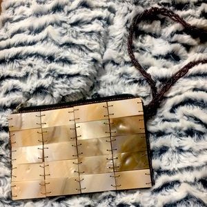Mother of pearl coin purse with beaded handle